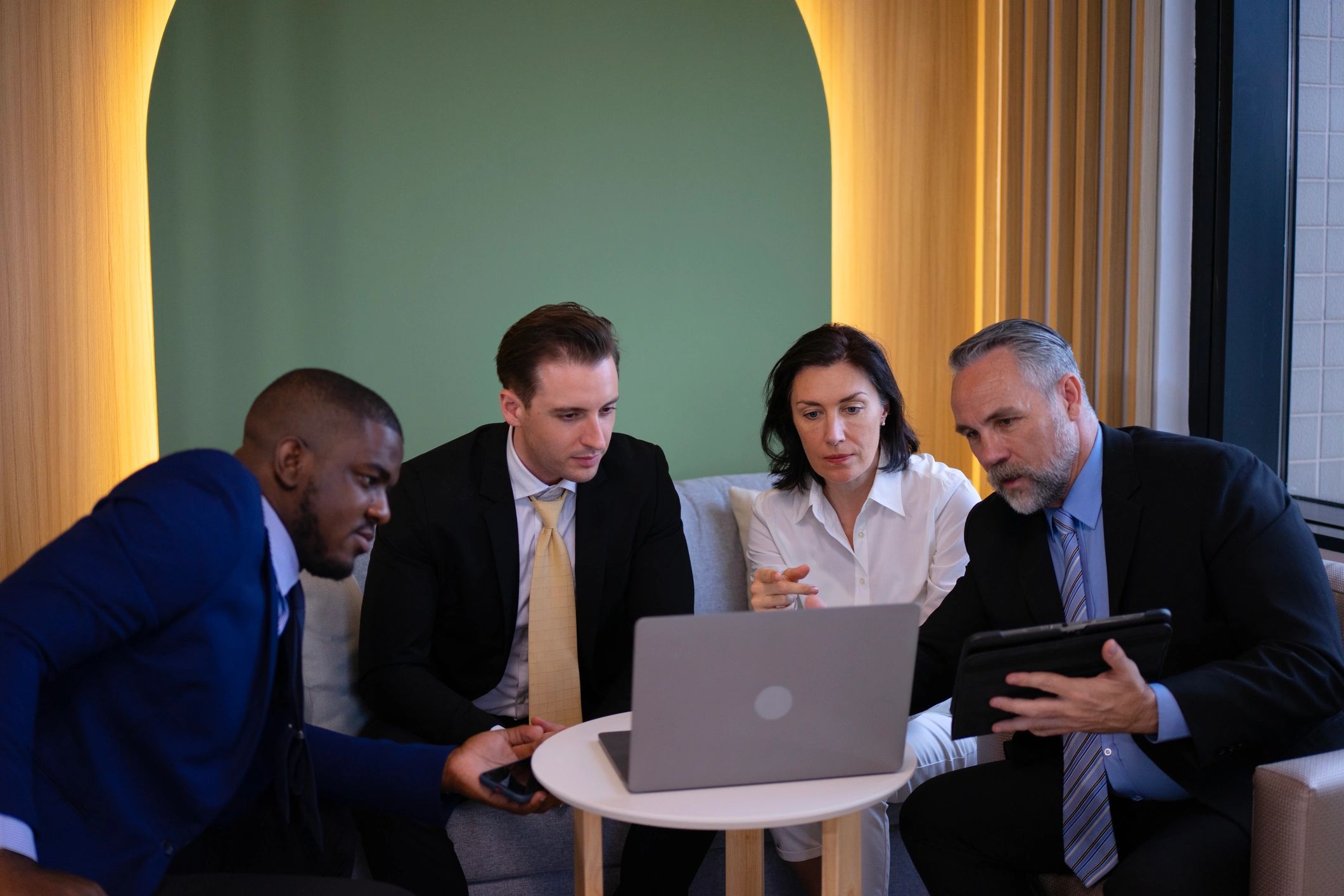 Corporate team meeting in a bright office